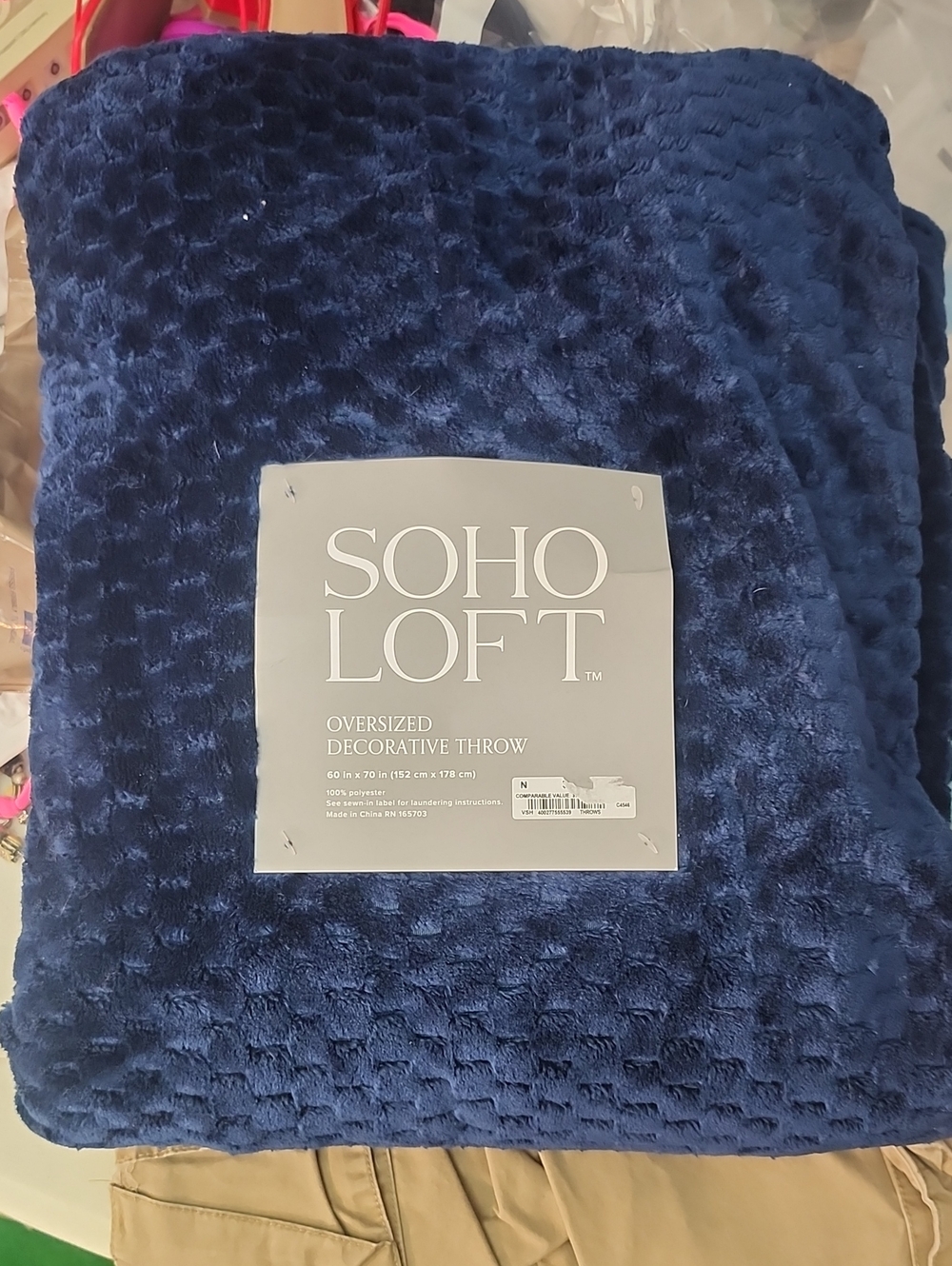 Navy Plush Bottoms Throw Blanket